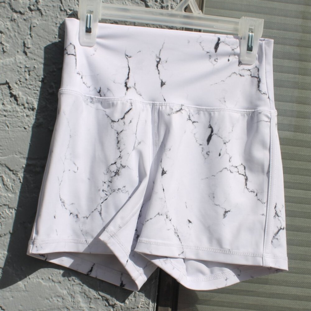 Buffbunny Collection Shorts Women's Size Small White Black Marble High Rise Bike